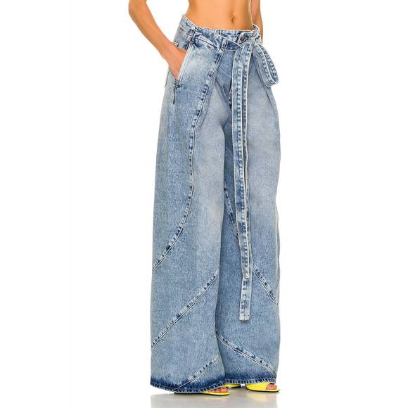 THE ATTICO pre-loved denim with slit pockets and belted waist jean in blue - Picture 2 of 4